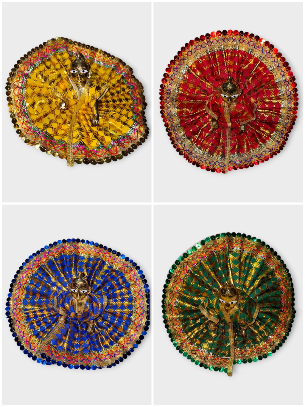 Set of 4 Combo: Divine Laddu Gopal Poshak (Red, Blue, Yellow, Green) | Size 5 Thakur Ji Dress with Zari Work | Bal Gopal Festival Attire