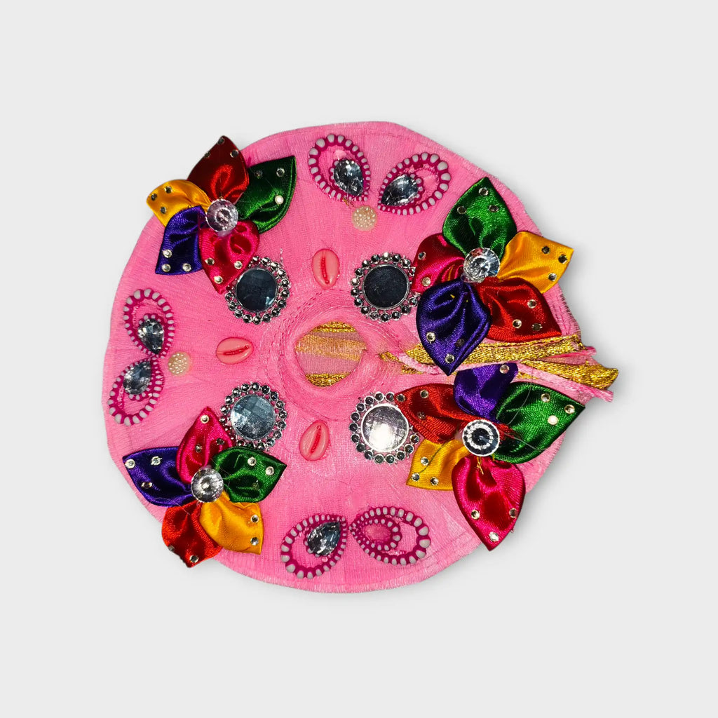 Pink Designer Laddu Gopal Dress with Colorful Floral Embellishments