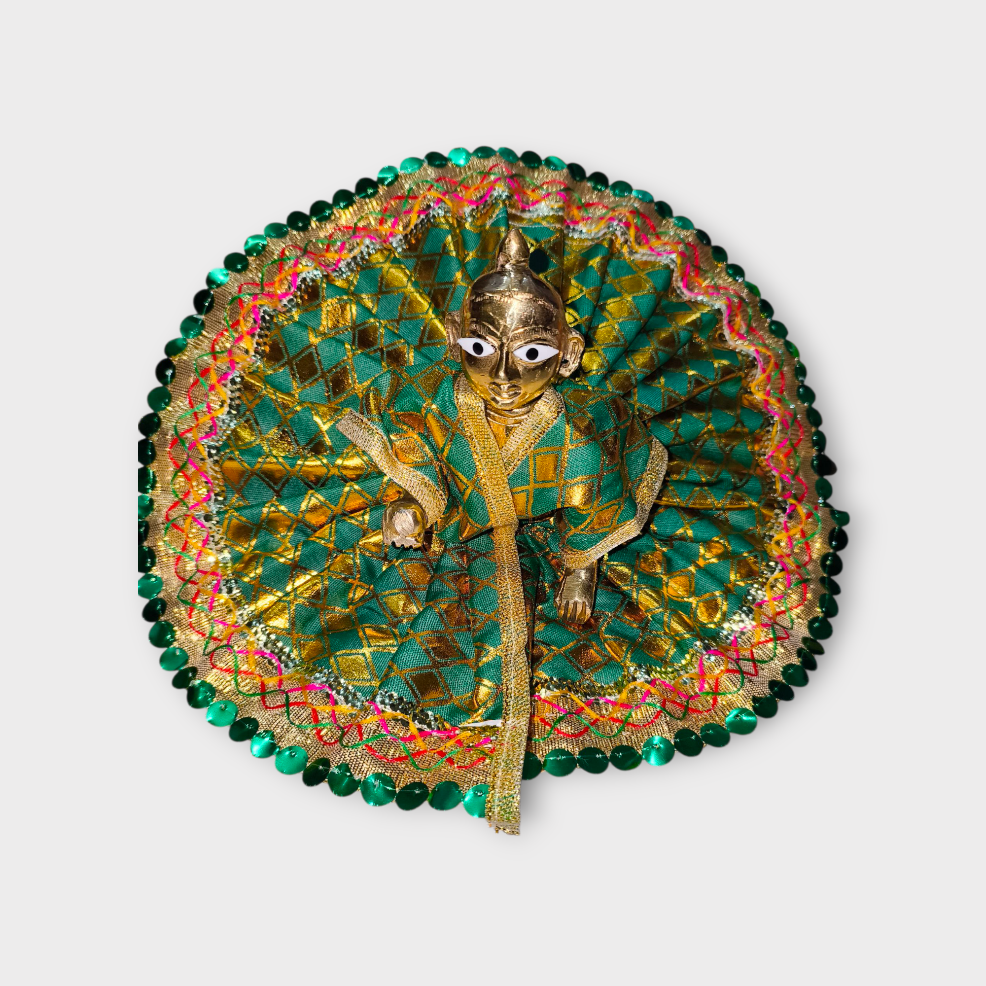 Set of 4 Combo: Divine Laddu Gopal Poshak (Red, Blue, Yellow, Green) | Size 5 Thakur Ji Dress with Zari Work | Bal Gopal Festival Attire