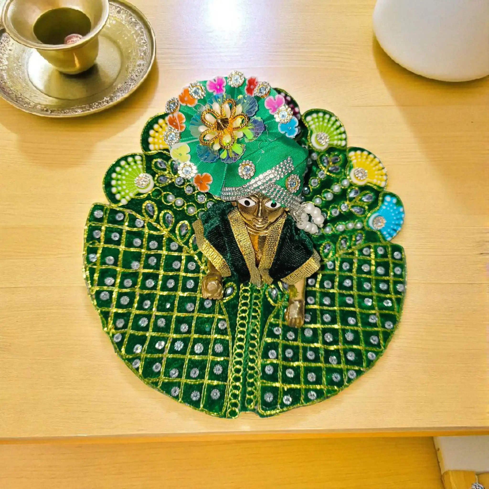 Laddu Gopal Designer Dress In Green Color