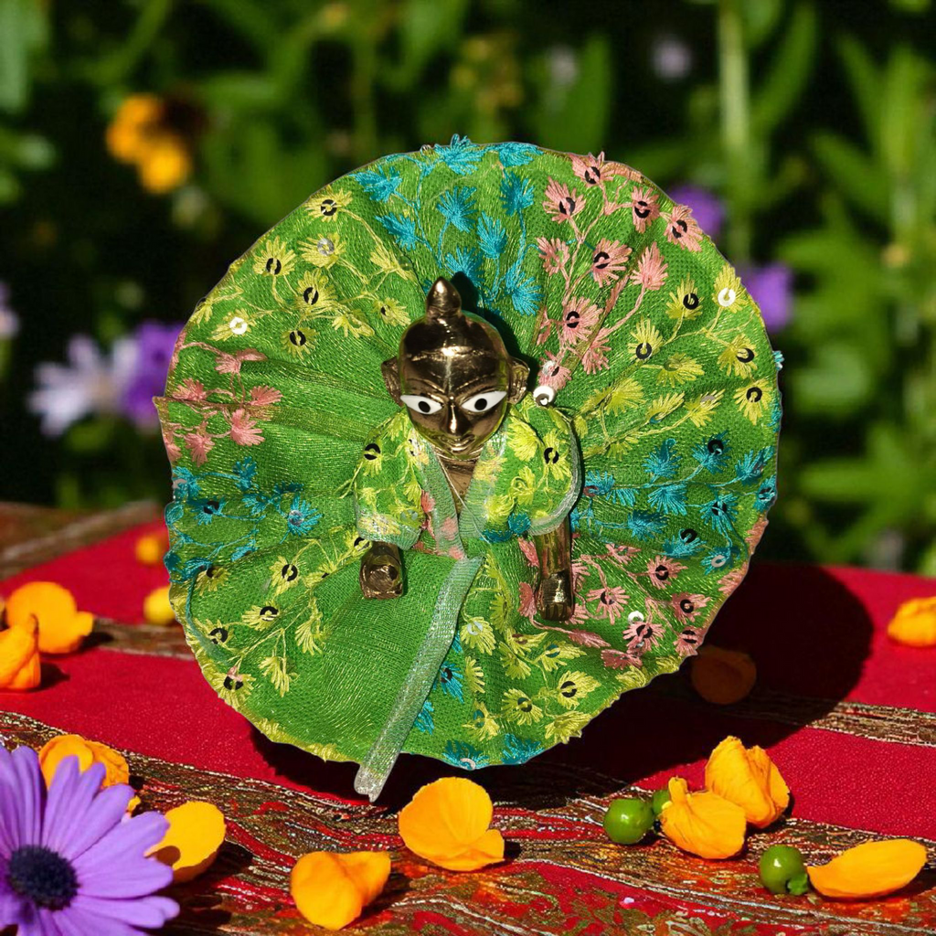 Handcrafted Green and Pink Sequin Dress for Laddu Gopal