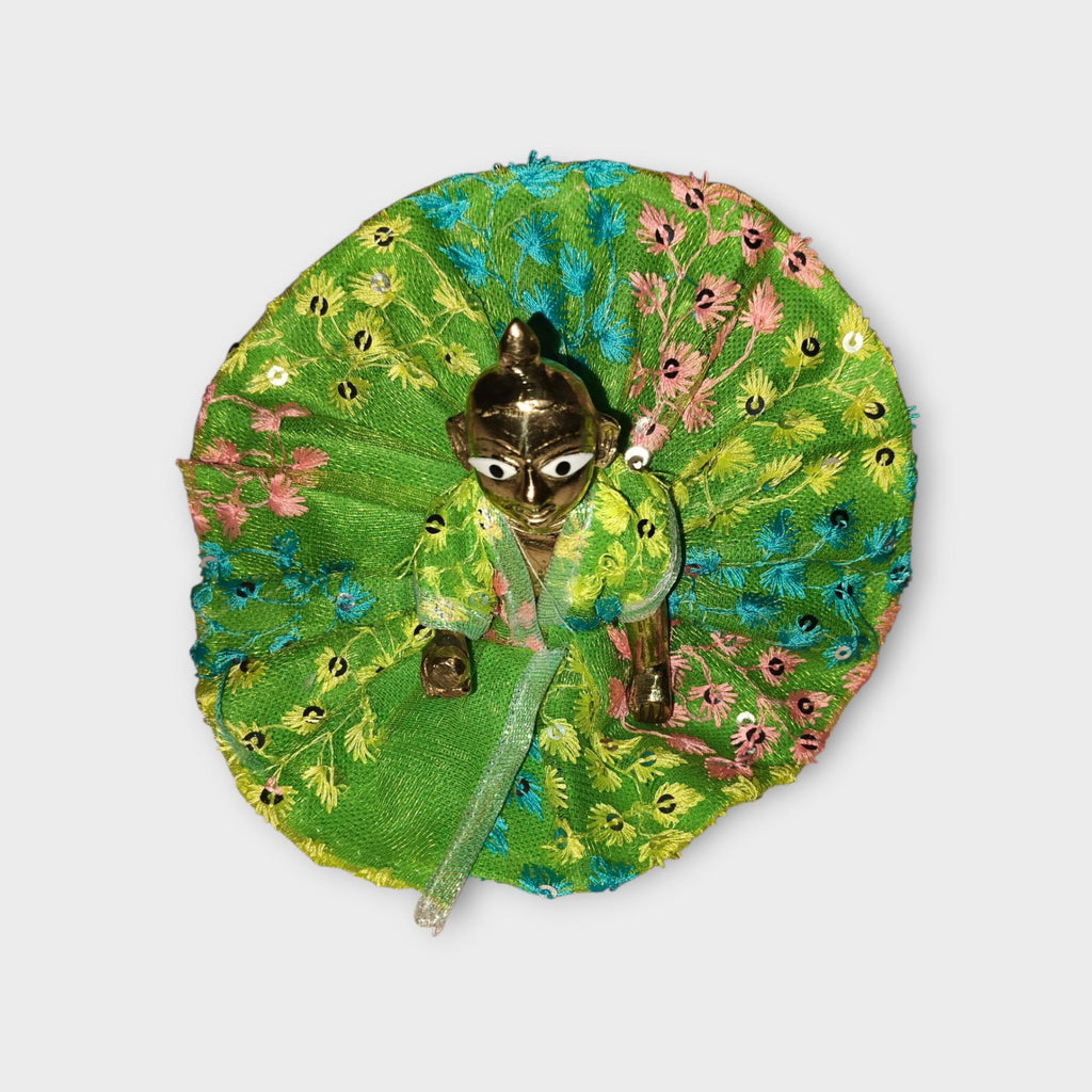 Handcrafted Green and Pink Sequin Dress for Laddu Gopal