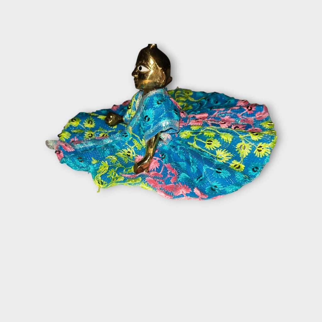 Handcrafted Green and Pink Sequin Dress for Laddu Gopal