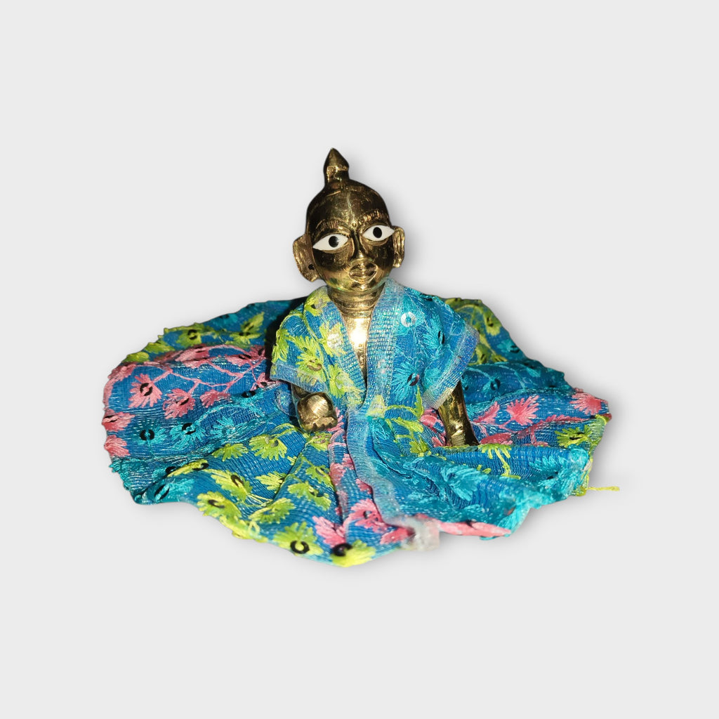 Handcrafted Green and Pink Sequin Dress for Laddu Gopal