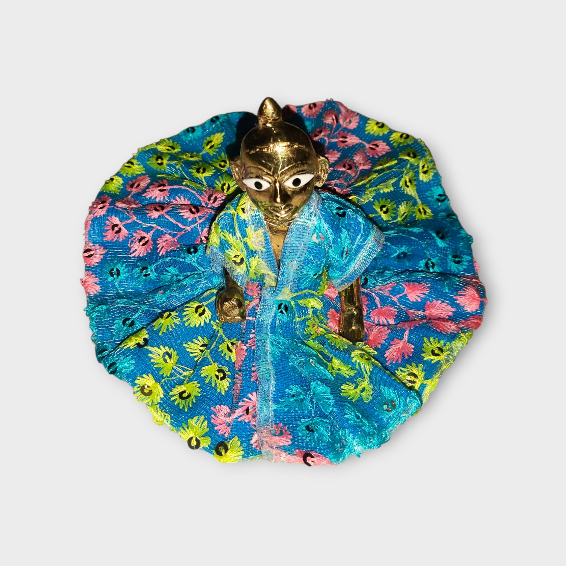 Handcrafted Green and Pink Sequin Dress for Laddu Gopal